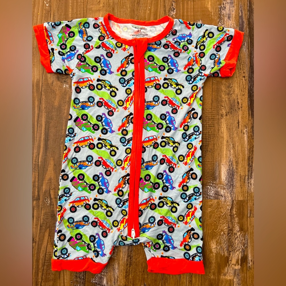 Boys monster truck bamboo shortie zippie 3t